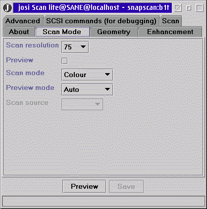 screenshot of josi scan mode config panel