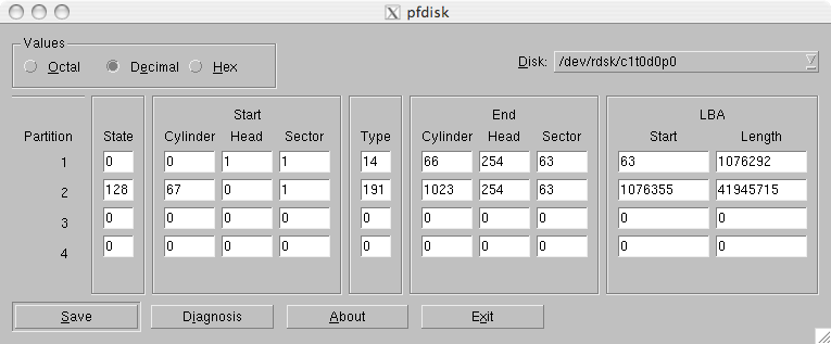 Screenshot of pfdisk